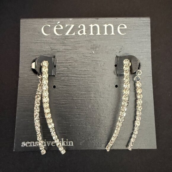cezanne Jewelry - Cezanne Crystal Double Sided Drop Earrings Sensitive Skin Silver Tone